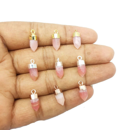 Boho Pink Opal Gemstone Spike Pendant Natural Crystal Point Charm for Jewellery Making Supplies