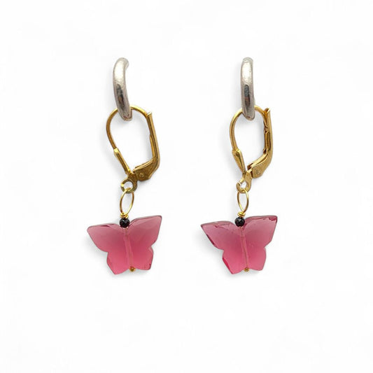 Boho Pink Quartz Butterfly Earrings