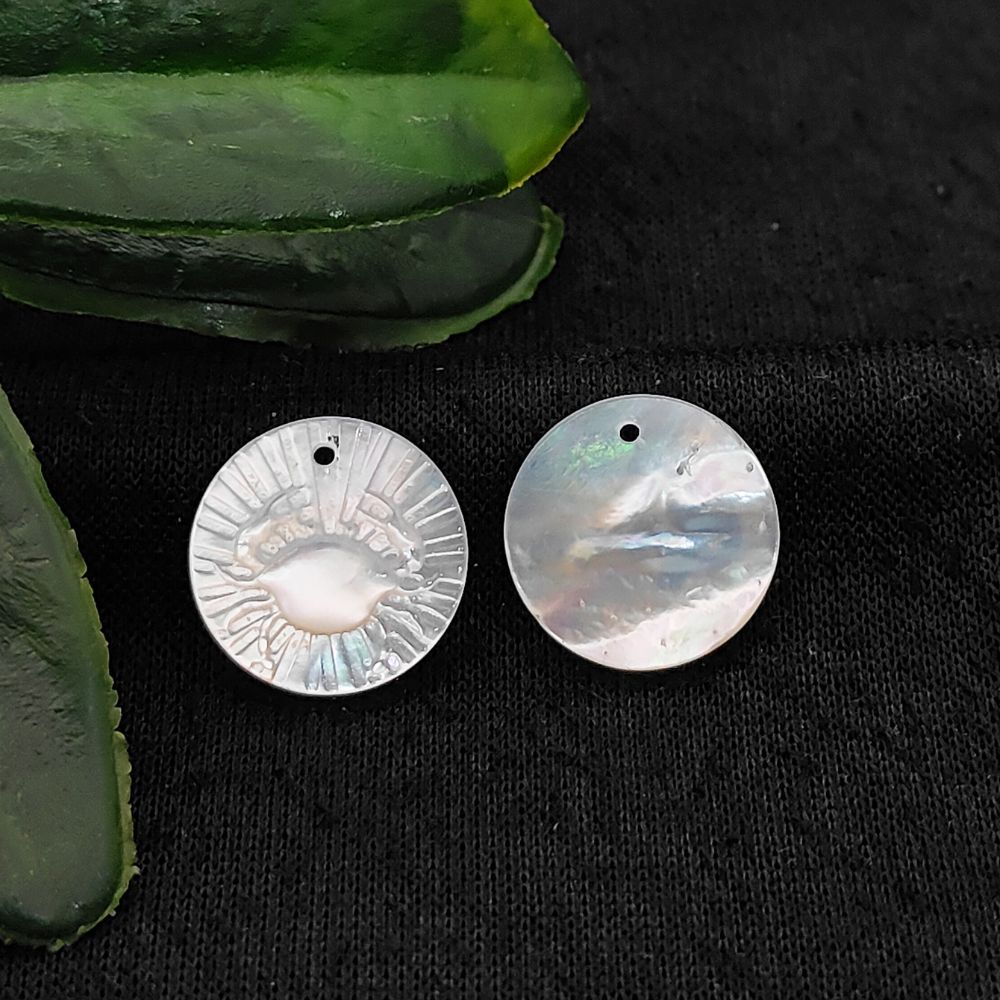 Cancer Zodiac Shell Disc Charm in Mother of Pearl Engraved Horoscope Coin for Handmade Jewelry- Selling Per Piece