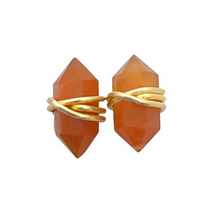 12x5mm Carnelian Gold Vermeil Stud Earrings Handmade Healing Gemstone Earrings for Women, Minimalist Jewelry Gift – Selling Per Pair