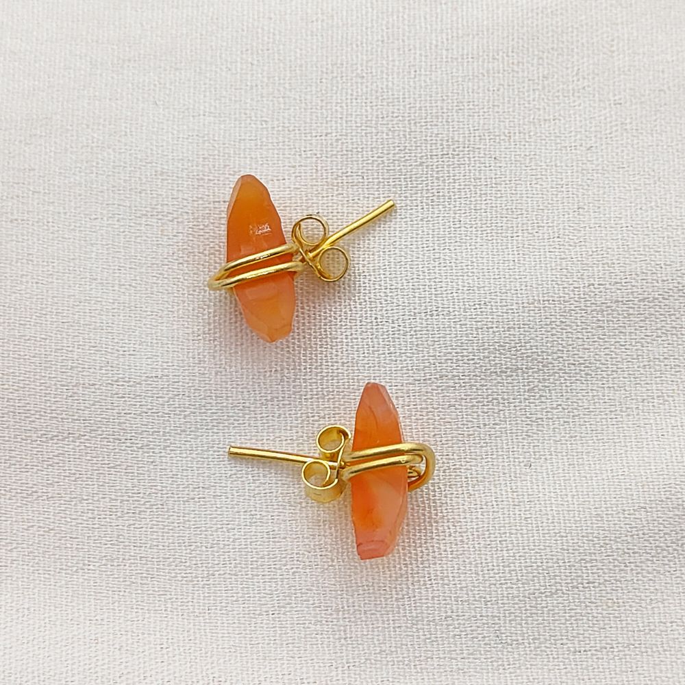 Carnelian Half Moon Stud Earrings Handmade Gold Plated Sterling Silver Minimalist Jewelry- Selling Per Piece