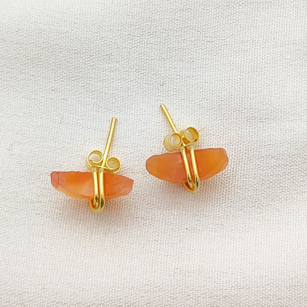 Carnelian Half Moon Stud Earrings Handmade Gold Plated Sterling Silver Minimalist Jewelry- Selling Per Piece