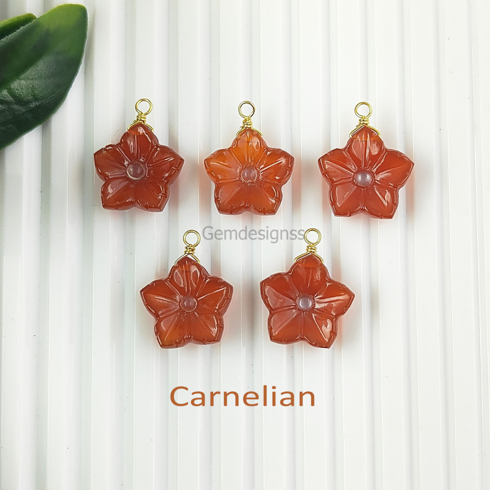 Elegant Flower Shape Multi-Gemstone Carving Pendant Solid Gold Vermeil Necklace for Women- Selling Per Piece