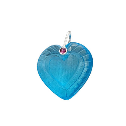 Carved Heart Pendant with Blue Topaz Quartz 925 Sterling Silver Pinch Accent, DIY Craft Jewelry