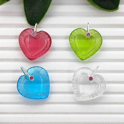 Carved Heart Pendant with Blue Topaz Quartz 925 Sterling Silver Pinch Accent, DIY Craft Jewelry