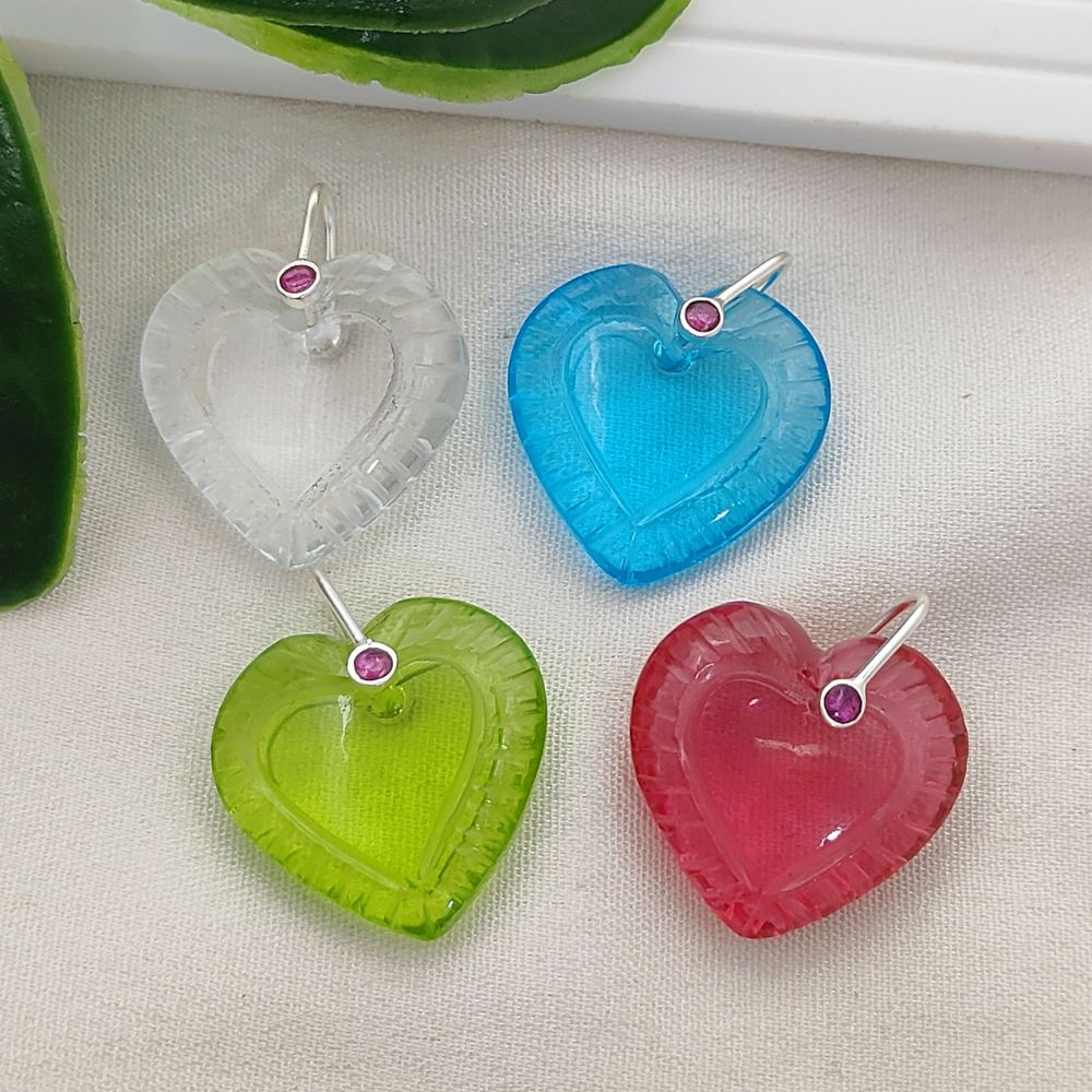 Carved Heart Pendant with Blue Topaz Quartz 925 Sterling Silver Pinch Accent, DIY Craft Jewelry