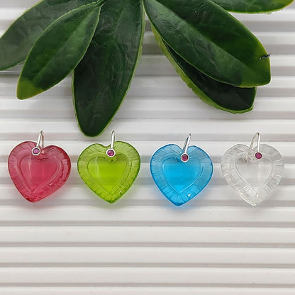 Carved Heart Pendant with Blue Topaz Quartz 925 Sterling Silver Pinch Accent, DIY Craft Jewelry