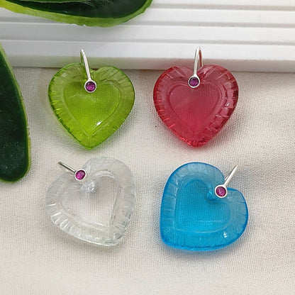 Carved Heart Pendant with Blue Topaz Quartz 925 Sterling Silver Pinch Accent, DIY Craft Jewelry