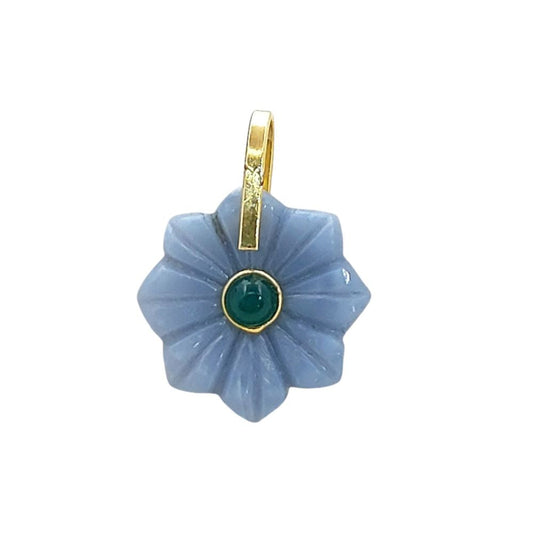 Carved Blue Opal Flower Pendant Gold Plated 925 Sterling Silver
