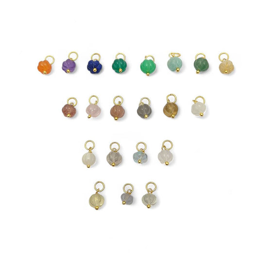 Carved Multi-Gemstone Pumpkin Charm Pendant for DIY Jewelry