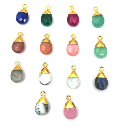 Handmade Teardrop Pendant | 13x9mm Natural Gemstone Charm with Gold Cap