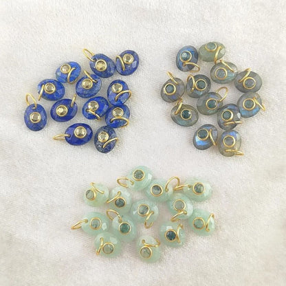 Lapis Lazuli & Moss Agate Gemstone Pendant Gold Plated Charms in 925 Sterling Silver- Selling Per Piece