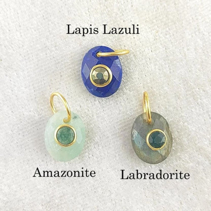 Lapis Lazuli & Moss Agate Gemstone Pendant Gold Plated Charms in 925 Sterling Silver- Selling Per Piece