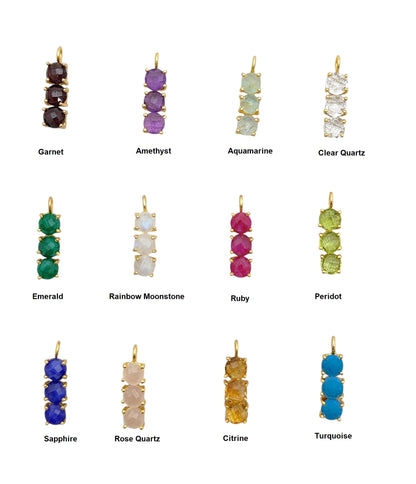 6mm Round Briolette Three Birthstone Pendant 18K Gold Plated Bezel Birthstone Charm for Personalized Jewelry