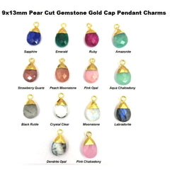 Gold Electroplated Cap Teardrop Pendant 13x9mm Handmade Pear Gemstone Charm Jewelry For Her- Selling Per Piece