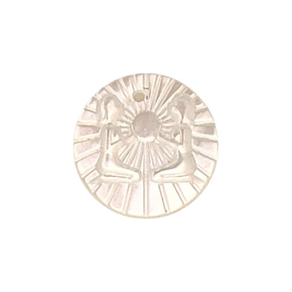 Celestial Gemini Zodiac Charm in Mother of Pearl Engraved Horoscope Coin Pendant for Necklaces & Bracelets- Selling Per Piece