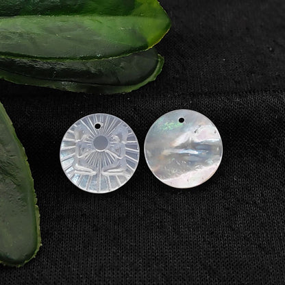Celestial Gemini Zodiac Charm in Mother of Pearl Engraved Horoscope Coin Pendant for Necklaces & Bracelets- Selling Per Piece