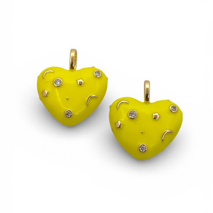 Handmade Celestial Neon Enamel CZ Heart Charm, 18K Gold Plated, Galaxy Star Moon Pendant for DIY Necklaces & Bracelet- Selling Per Piece