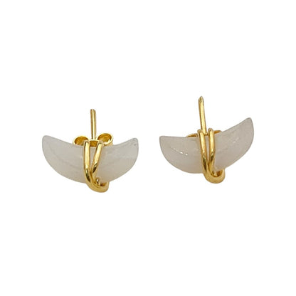 Celestial White Moonstone Crescent Stud Earrings, Dainty Gold Plated Half Moon Gemstone Jewelry- Selling Per Pair