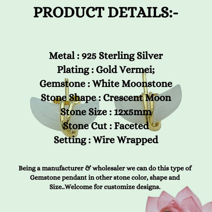 Celestial White Moonstone Crescent Stud Earrings, Dainty Gold Plated Half Moon Gemstone Jewelry- Selling Per Pair