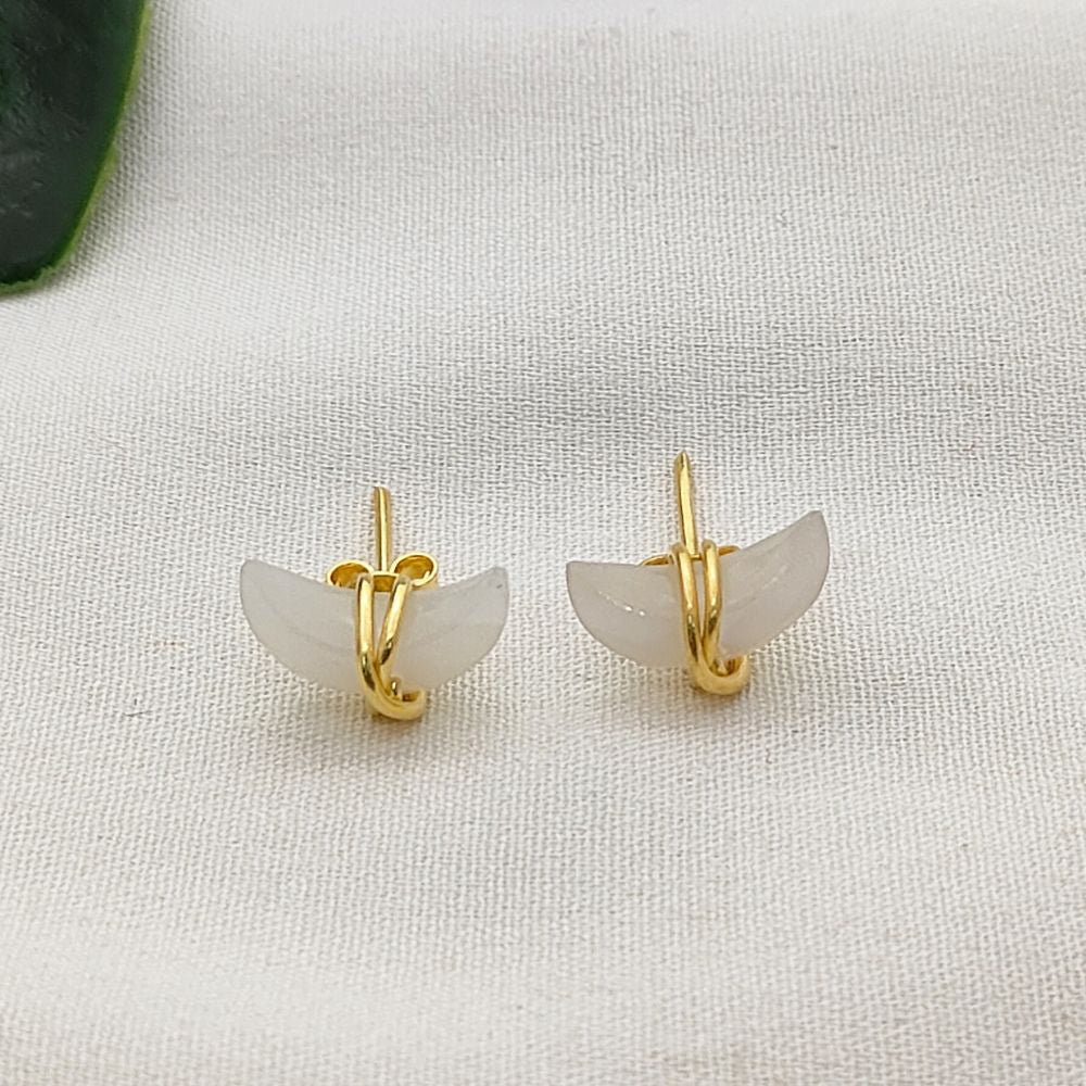 Celestial White Moonstone Crescent Stud Earrings, Dainty Gold Plated Half Moon Gemstone Jewelry- Selling Per Pair