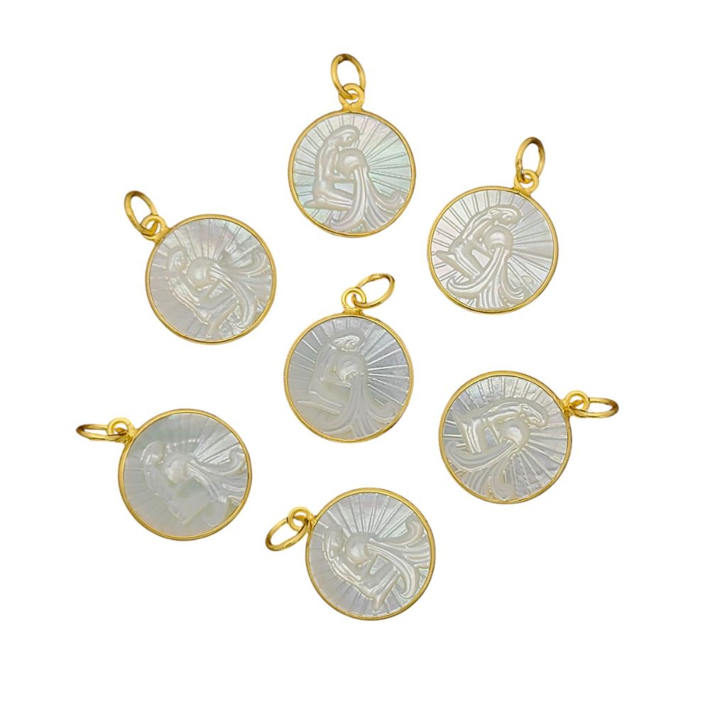 Gold Vermeil Zodiac Sign Charms with White Pearl Pendant