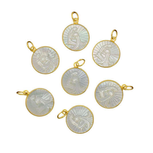 Aquarius Zodiac Pendant – Gold Plated with White Pearl