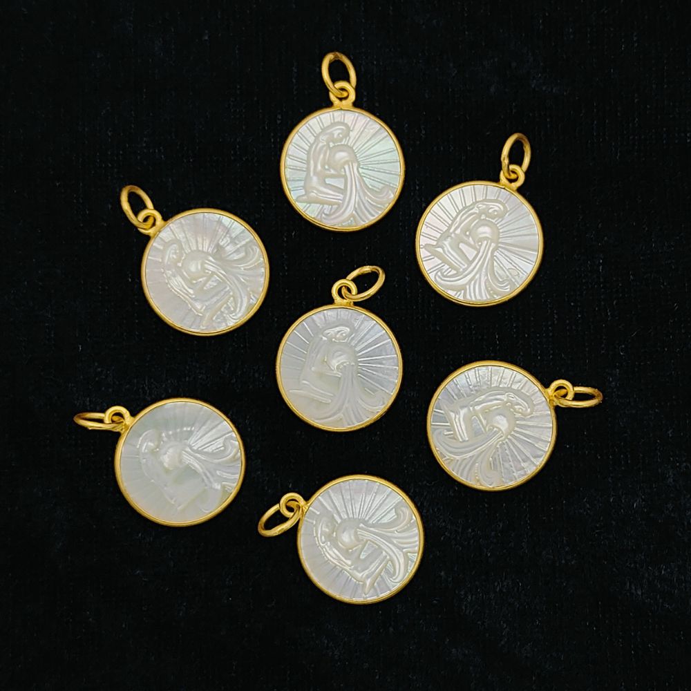 Gold Aquarius Star Sign Pendant with White Pearl Drop