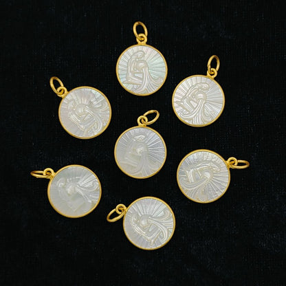 Gold Aquarius Star Sign Pendant with White Pearl Drop