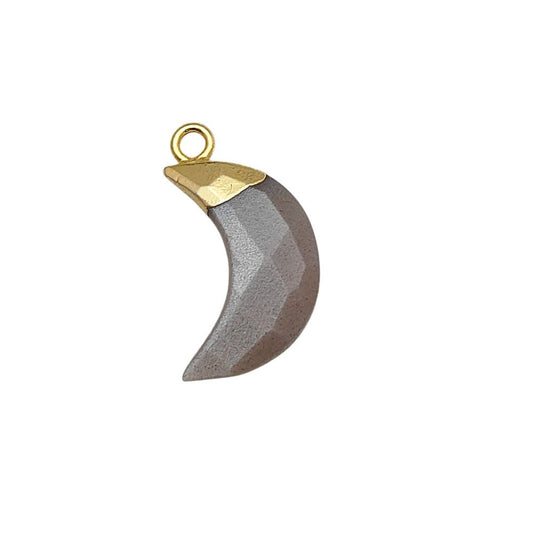 Gold Electroplated Chocolate Moonstone Crescent Pendant – Half Moon Gemstone Charm for DIY Projects