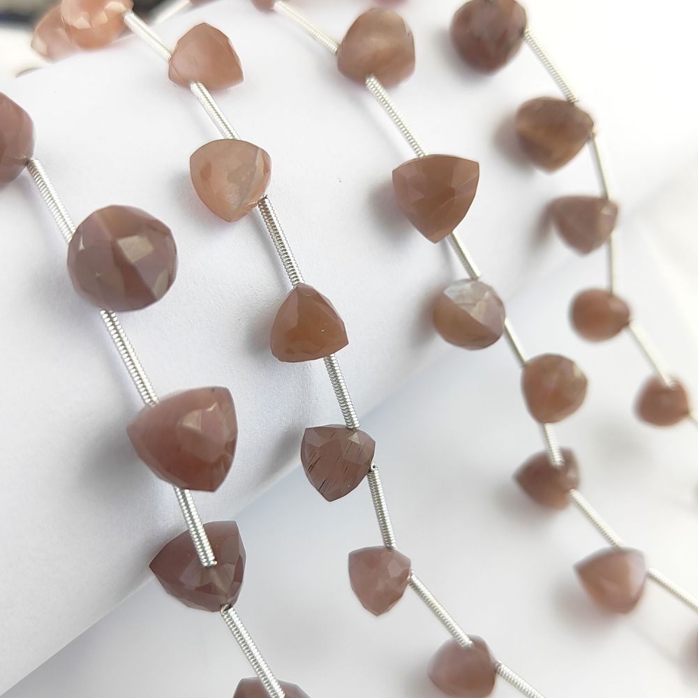 Chocolate Moonstone Faceted Beads Trillion Cut Gemstones