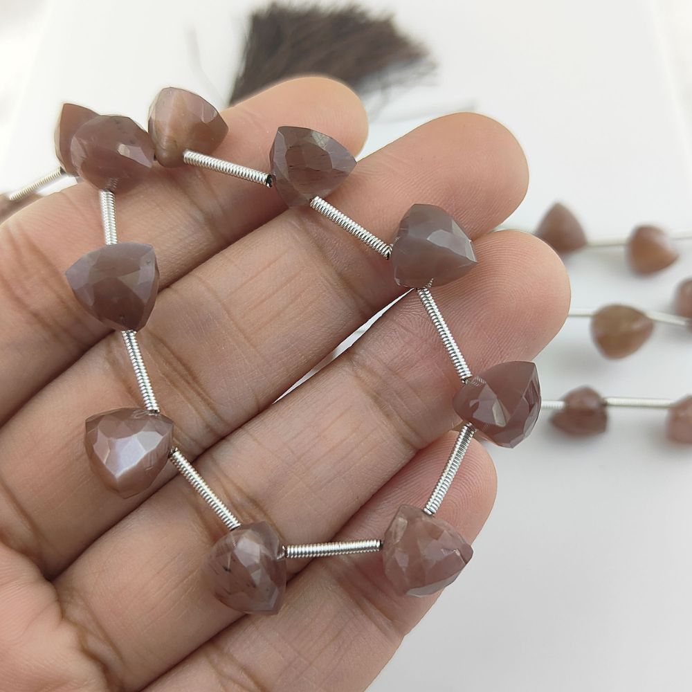 Chocolate Moonstone Faceted Beads Trillion Cut Gemstones