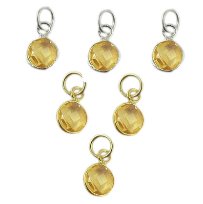 Handcrafted Citrine Pendant 6mm Faceted Round November Birthstone Gemstone Necklace Charm in Gold Vermeil & Sterling Silver- Selling Per Piece
