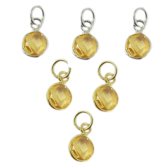Handcrafted Citrine Pendant 6mm Faceted Round November Birthstone Gemstone Necklace Charm in Gold Vermeil & Sterling Silver- Selling Per Piece