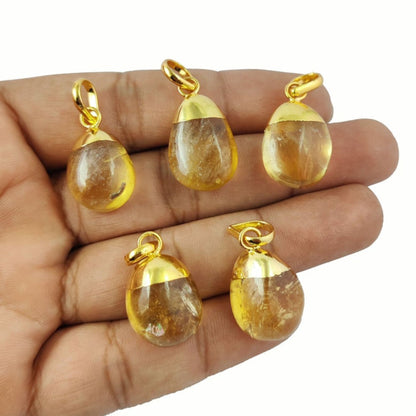 Solid Gold Electroplated Gemstone Tumble Pendant Gorgeous Yellow Citrine Birthstone Jewelry- Selling Per Piece