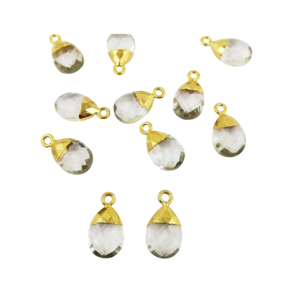 Handmade 13x9mm Clear Quartz Teardrop Pendant Pear Cut Natural Stone Charm