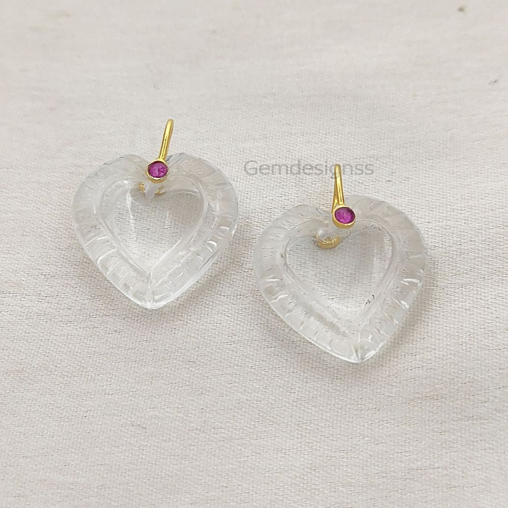 Clear Quartz Heart Carved Pendant in 925 Sterling Silver April Birthstone Gemstone Charm for Jewelry Making- Selling Per Piece