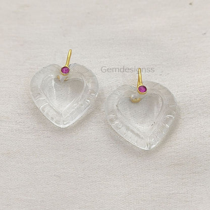 Clear Quartz Heart Carved Pendant in 925 Sterling Silver April Birthstone Gemstone Charm for Jewelry Making- Selling Per Piece