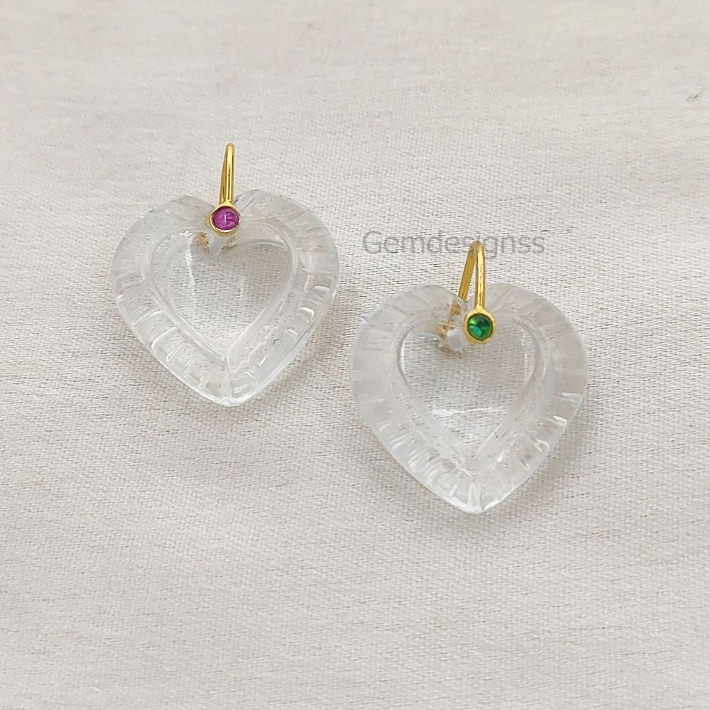 Clear Quartz Heart Carved Pendant in 925 Sterling Silver April Birthstone Gemstone Charm for Jewelry Making- Selling Per Piece
