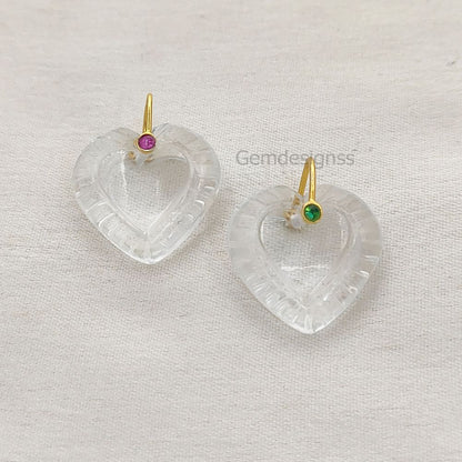 Clear Quartz Heart Carved Pendant in 925 Sterling Silver April Birthstone Gemstone Charm for Jewelry Making- Selling Per Piece