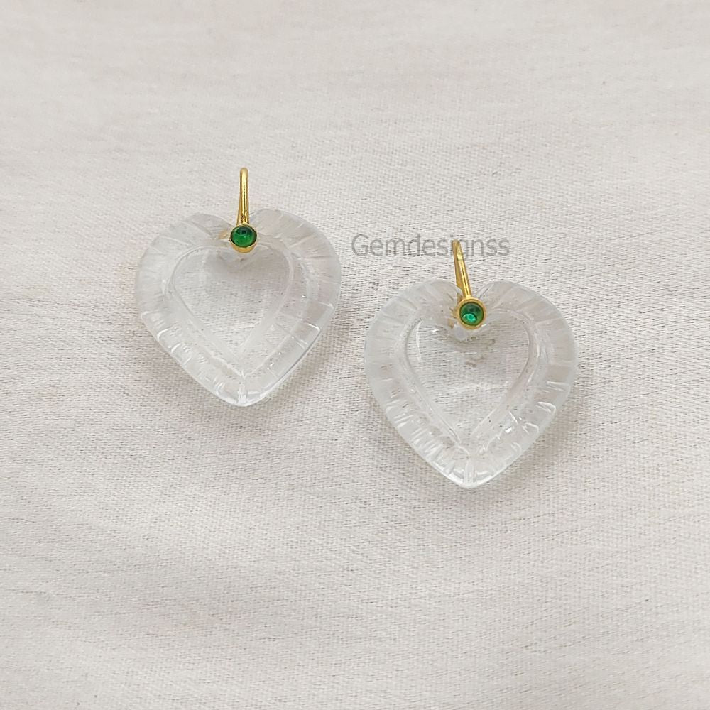 Clear Quartz Heart Carved Pendant in 925 Sterling Silver April Birthstone Gemstone Charm for Jewelry Making- Selling Per Piece