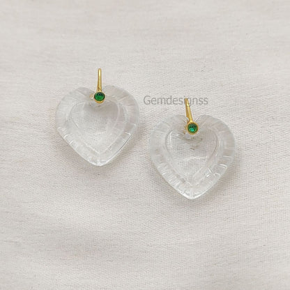 Clear Quartz Heart Carved Pendant in 925 Sterling Silver April Birthstone Gemstone Charm for Jewelry Making- Selling Per Piece