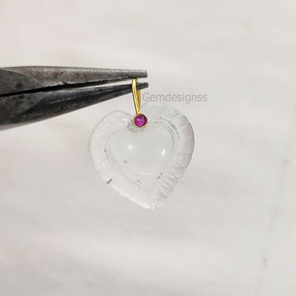 Clear Quartz Heart Carved Pendant in 925 Sterling Silver April Birthstone Gemstone Charm for Jewelry Making- Selling Per Piece