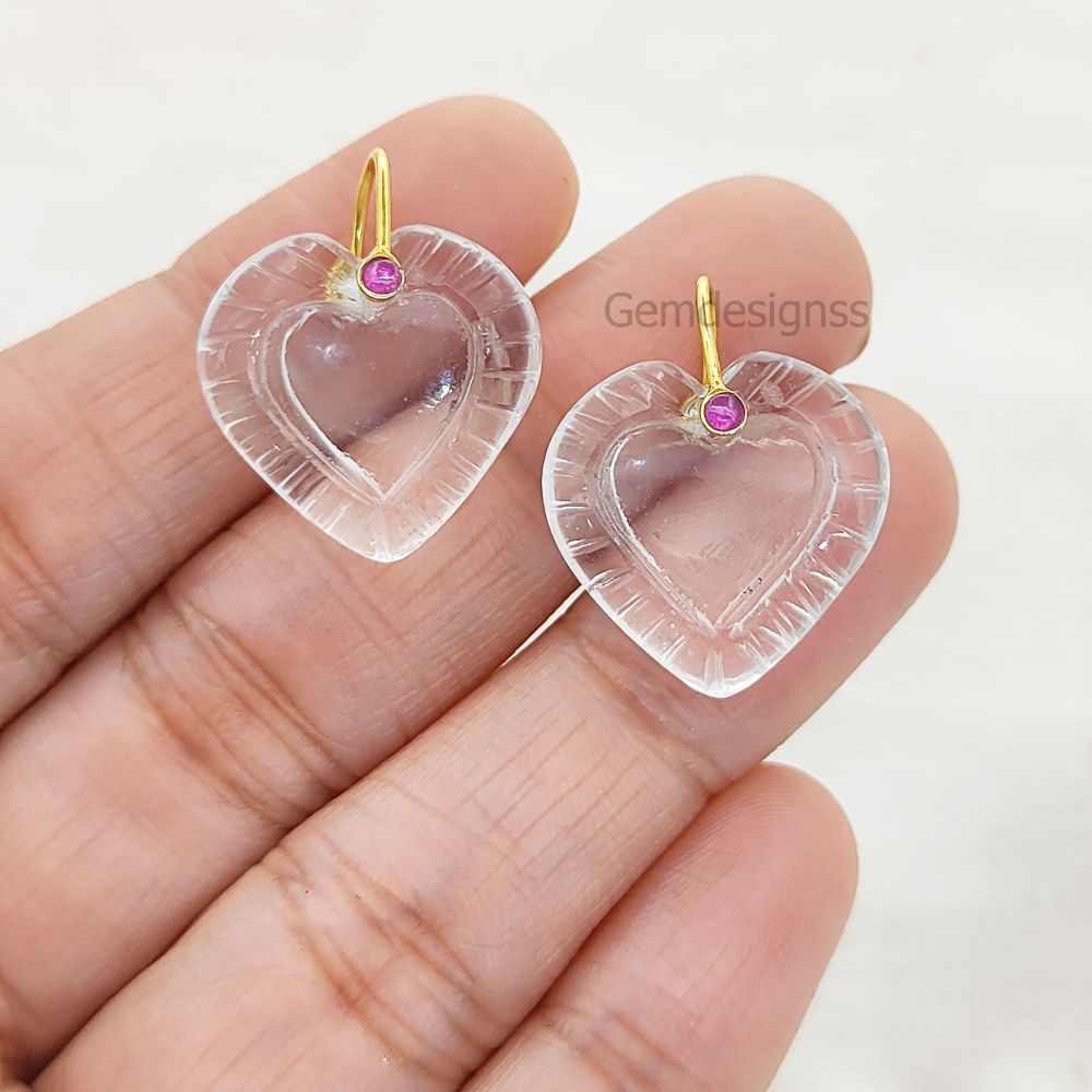 Clear Quartz Heart Carved Pendant in 925 Sterling Silver April Birthstone Gemstone Charm for Jewelry Making- Selling Per Piece