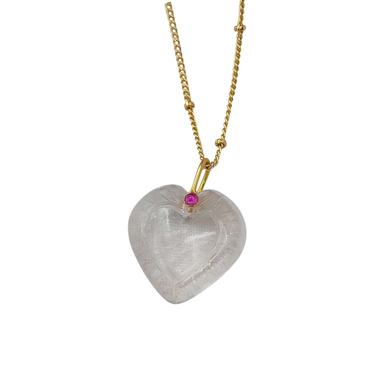 Clear Quartz Heart Gemstone Pendant for Necklace with Gold Plated Fancy Pinch Bail Dainty Minimalist Crystal Jewelry