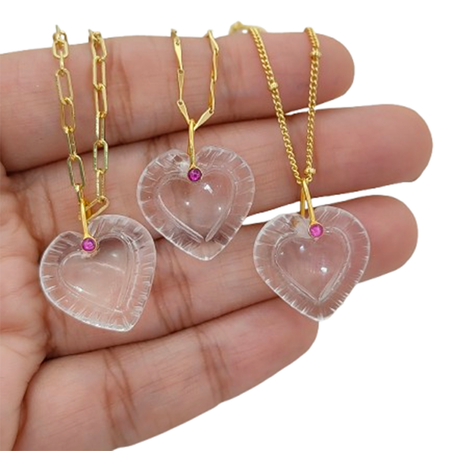 Clear Quartz Heart Gemstone Pendant for Necklace with Gold Plated Fancy Pinch Bail Dainty Minimalist Crystal Jewelry