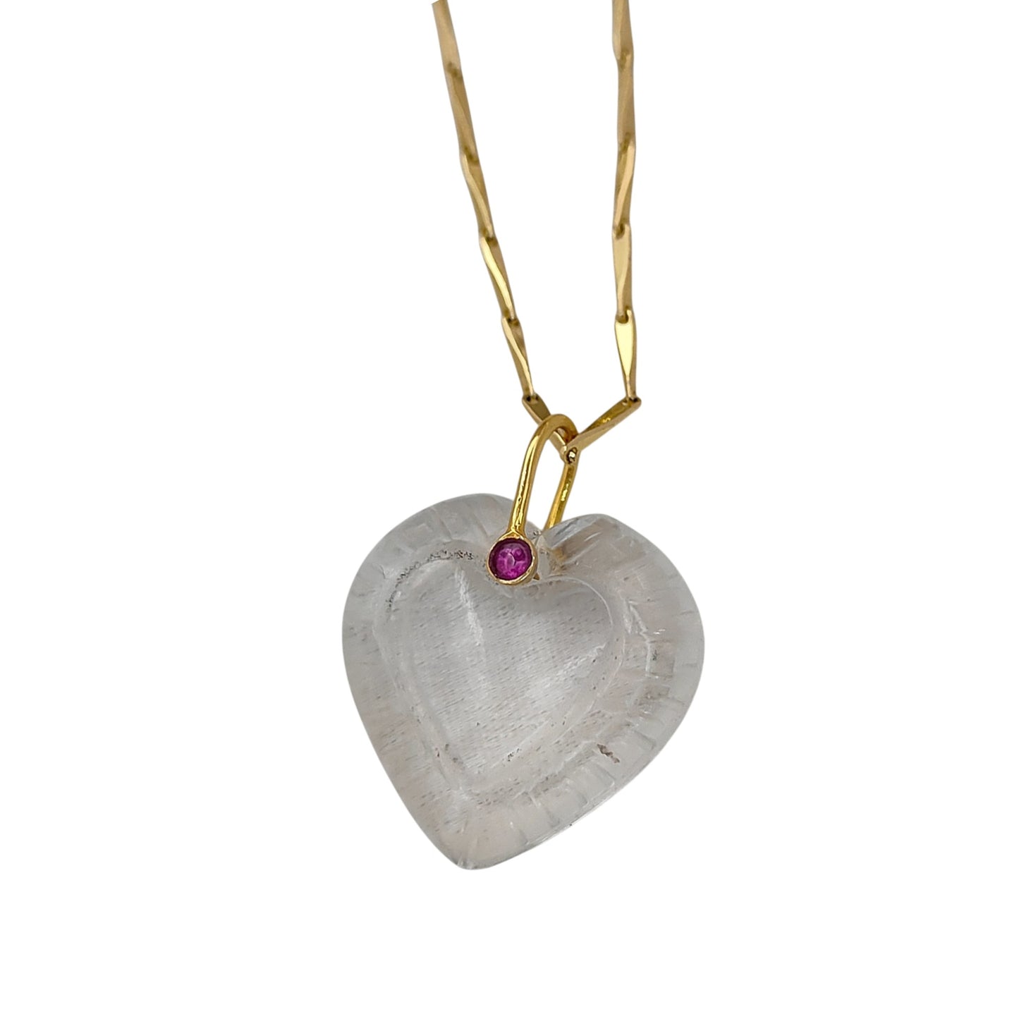 Clear Quartz Heart Gemstone Pendant for Necklace with Gold Plated Fancy Pinch Bail Dainty Minimalist Crystal Jewelry