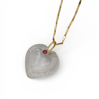 Clear Quartz Heart Gemstone Pendant for Necklace with Gold Plated Fancy Pinch Bail Dainty Minimalist Crystal Jewelry