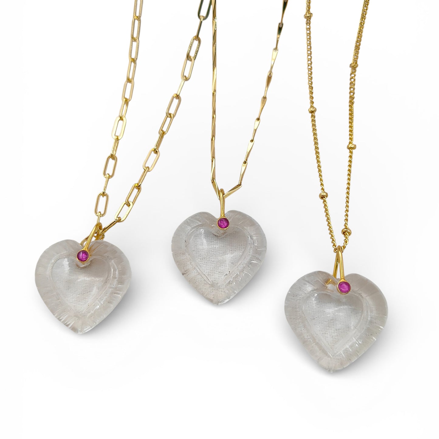 Clear Quartz Heart Gemstone Pendant for Necklace with Gold Plated Fancy Pinch Bail Dainty Minimalist Crystal Jewelry