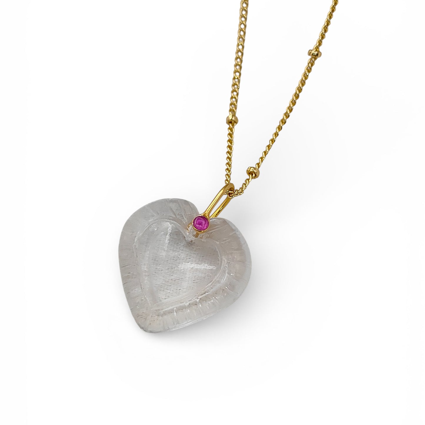 Clear Quartz Heart Gemstone Pendant for Necklace with Gold Plated Fancy Pinch Bail Dainty Minimalist Crystal Jewelry